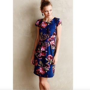 Anthropologie Mouilinette Soeurs Blue Floral Short Sleeve Dress with Pockets